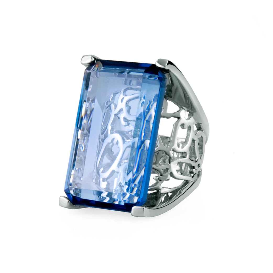 Ring El Guerrero rhodium blue
